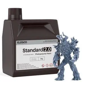 Upgraded Standard 3D Printer Resin 2.0 405nm UV Curing Photopolymer Resin for Mars Saturn Jupiter MSLA DLP LCD 3D Printing, High Precision, Low Odor, Grey 2000g Upgraded Standard 3D Printer Resin 2.0 405nm UV Curing Photopolymer Resin for Mars Saturn Jupiter MSLA DLP LCD 3D Printing, High Precision, Low Odor, Grey 2000g