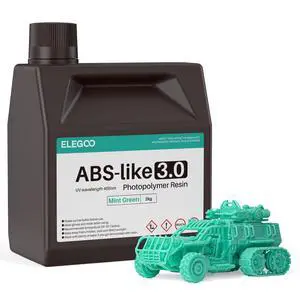 ABS-Like 3D Printer Resin 3.0, 405nm UV-Curing Photopolymer Resin for Mars Saturn Jupiter MSLA DLP LCD 3D Printing with Strength and Toughness, High Precision, Low Viscosity, Mint Green 2000g ABS-Like 3D Printer Resin 3.0, 405nm UV-Curing Photopolymer Resin for Mars Saturn Jupiter MSLA DLP LCD 3D Printing with Strength and Toughness, High Precision, Low Viscosity, Mint Green 2000g