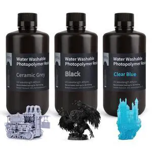 Water Washable 3D Printer Resin 3000g (Grey + Black + Clear Blue) Water Washable 3D Printer Resin 3000g (Grey + Black + Clear Blue)
