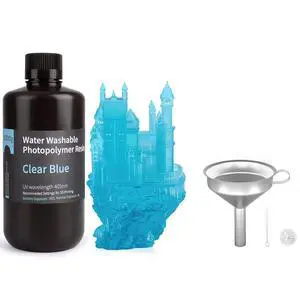 Water Washable 3D Printer Resin UV-Curing Resin Clear Blue 1000g and 3D Stainless Steel Funnel Water Washable 3D Printer Resin UV-Curing Resin Clear Blue 1000g and 3D Stainless Steel Funnel