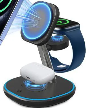3 in 1 Wireless Charging Station for Apple MagSafe Charger, 15W Fast Magnetic Phone Charger with Breathing Light for Magsafe Charger Stand for iPhone 17 16 15 14 13 12, Apple Watch, AirPods, Gifts 3 in 1 Wireless Charging Station for Apple MagSafe Charger, 15W Fast Magnetic Phone Charger with Breathing Light for Magsafe Charger Stand for iPhone 17 16 15 14 13 12, Apple Watch, AirPods, Gifts