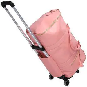 Travel Bag with Detachable Trolley Handle, 40L Large Capacity Clothes Storage Bag for Travel, Foldable Space Saving Design, Wear Fabric, Front Zip Pocket (Pink) Travel Bag with Detachable Trolley Handle, 40L Large Capacity Clothes Storage Bag for Travel, Foldable Space Saving Design, Wear Fabric, Front Zip Pocket (Pink)