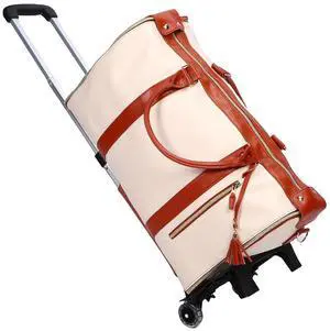 Travel Bag with Detachable Trolley Handle, 40L Large Capacity Clothes Storage Bag for Travel, Foldable Space Saving Design, Wear Fabric, Front Zip Pocket (Beige) Travel Bag with Detachable Trolley Handle, 40L Large Capacity Clothes Storage Bag for Travel, Foldable Space Saving Design, Wear Fabric, Front Zip Pocket (Beige)