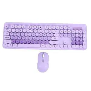 Wireless Keyboard and Mouse Combo, 104 Key Typewriter Retro Gaming Keyboard with Ergonomic Design, Cute Quiet Mouse, for PC (Purple) Wireless Keyboard and Mouse Combo, 104 Key Typewriter Retro Gaming Keyboard with Ergonomic Design, Cute Quiet Mouse, for PC (Purple)