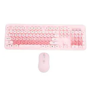 Wireless Keyboard and Mouse Combo, 104 Key Typewriter Retro Gaming Keyboard with Ergonomic Design, Cute Quiet Mouse, for PC (Pink) Wireless Keyboard and Mouse Combo, 104 Key Typewriter Retro Gaming Keyboard with Ergonomic Design, Cute Quiet Mouse, for PC (Pink)