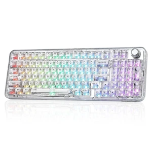 X98 Clear Wireless Mechanical Keyboard with Knob (White,Snow Switch) X98 Clear Wireless Mechanical Keyboard with Knob (White,Snow Switch)
