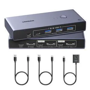 UGREEN 8K@60Hz Displayport KVM Switch 1 Monitors 2 Computers, Aluminum UGREEN 8K@60Hz Displayport KVM Switch 1 Monitors 2 Computers, Aluminum