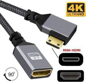 4K Type-C MINI HDMI 1.4 Male 90 Degree Right Angled to HDMI Female Extension Cable for DV MP4 Camera DC Laptop 4K Type-C MINI HDMI 1.4 Male 90 Degree Right Angled to HDMI Female Extension Cable for DV MP4 Camera DC Laptop