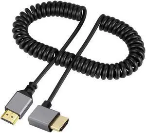 HDMI 2.0 Male to HDMI Male 4K 60hz Stretch Coiled Cable Left Angled 90 Degree for HDTV Computer Laptop Monitor HDMI 2.0 Male to HDMI Male 4K 60hz Stretch Coiled Cable Left Angled 90 Degree for HDTV Computer Laptop Monitor