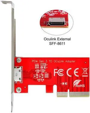 SF-032 PCI-E 3.0 Express 4.0 x4 to Oculink External SFF-8612 SFF-8611 Host Adapter for PCIe SSD with Bracket SF-032 PCI-E 3.0 Express 4.0 x4 to Oculink External SFF-8612 SFF-8611 Host Adapter for PCIe SSD with Bracket
