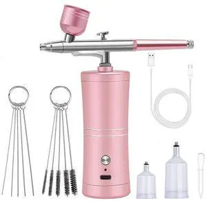 Electric Airbrush Gun Kit with Compressor, Dual-Action Airbrush for Acrylic Paint, Model Painting, Gundam, Nail Art, Tattoo, Craft Spraying Tool Set pink Electric Airbrush Gun Kit with Compressor, Dual-Action Airbrush for Acrylic Paint, Model Painting, Gundam, Nail Art, Tattoo, Craft Spraying Tool Set pink