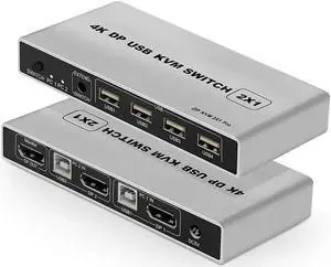 USB KVM Switch 2 Port 4K 60Hz USB and DP Switch for 2 Computers Share Keyboard Mouse Printer Monitor for Laptop,PC, Xbox HDTV, with 2x USB Cable, 1x Switch Button Cable, 1x Power Cable USB KVM Switch 2 Port 4K 60Hz USB and DP Switch for 2 Computers Share Keyboard Mouse Printer Monitor for Laptop,PC, Xbox HDTV, with 2x USB Cable, 1x Switch Button Cable, 1x Power Cable