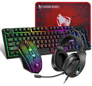 TF400 4-in-1 Gaming Keyboard Mouse Headset Combo - RGB LED Backlit Keyboard, Gaming Mouse, Headset & Mouse Pad Set for PC Gamer TF400 4-in-1 Gaming Keyboard Mouse Headset Combo - RGB LED Backlit Keyboard, Gaming Mouse, Headset & Mouse Pad Set for PC Gamer