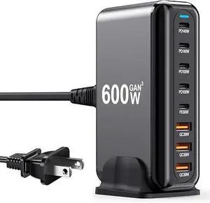 600W GaN Desktop Charging Station, 8-Port USB-C & USB-A Fast Charger Hub with 140W PD 3.1, Multi-Device Power Adapter for MacBook Pro, iPhone 15/14, iPad, Samsung Galaxy 600W GaN Desktop Charging Station, 8-Port USB-C & USB-A Fast Charger Hub with 140W PD 3.1, Multi-Device Power Adapter for MacBook Pro, iPhone 15/14, iPad, Samsung Galaxy