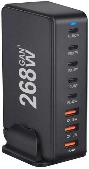 268W GaN Desktop Charging Station, 8-Port USB-C & USB-A Fast Charger Hub with 100W PD 3.0, Multi-Device Power Adapter for MacBook Pro, iPhone 15/14, iPad, Samsung Galaxy 268W GaN Desktop Charging Station, 8-Port USB-C & USB-A Fast Charger Hub with 100W PD 3.0, Multi-Device Power Adapter for MacBook Pro, iPhone 15/14, iPad, Samsung Galaxy