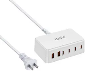 120W GaN Desktop Charging Station, 6-Port USB-C & USB-A Fast Charger Hub with PD 3.0, Multi-Device Power Adapter for MacBook Pro, iPhone 15/14, iPad, Samsung Galaxy 120W GaN Desktop Charging Station, 6-Port USB-C & USB-A Fast Charger Hub with PD 3.0, Multi-Device Power Adapter for MacBook Pro, iPhone 15/14, iPad, Samsung Galaxy