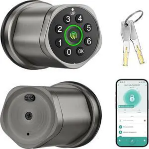 Smart Fingerprint Door Lock, Interior Bedroom Password Lock with Replaceable Knob Design, Digital Electronic Lock with Tuya APP Control for Home Wooden Doors (Grey) Smart Fingerprint Door Lock, Interior Bedroom Password Lock with Replaceable Knob Design, Digital Electronic Lock with Tuya APP Control for Home Wooden Doors (Grey)