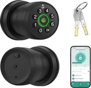 Smart Fingerprint Door Lock, Interior Bedroom Door Lock with Password Keypad, Replaceable Knob Electronic Lock with Tuya APP Control for Home Wooden Doors(Black) Smart Fingerprint Door Lock, Interior Bedroom Door Lock with Password Keypad, Replaceable Knob Electronic Lock with Tuya APP Control for Home Wooden Doors(Black)