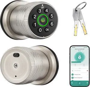 Smart Fingerprint Door Lock, Interior Bedroom Door Lock with Password Keypad, Replaceable Knob Electronic Lock with Tuya APP Control for Home Wooden Doors( Satin Nickel) Smart Fingerprint Door Lock, Interior Bedroom Door Lock with Password Keypad, Replaceable Knob Electronic Lock with Tuya APP Control for Home Wooden Doors( Satin Nickel)