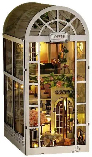 DIY Sunlight Coffee Greenhouse Book Nook Model Kit Handmade Wooden 3D Puzzle House with Miniature Furniture, Creative Assembly Craft Gift DIY Sunlight Coffee Greenhouse Book Nook Model Kit Handmade Wooden 3D Puzzle House with Miniature Furniture, Creative Assembly Craft Gift