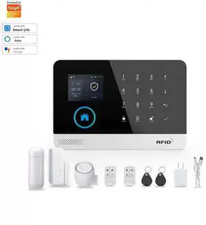 WiFi GSM Home Alarm Security System, 2.4in LCD Wireless DIY Smart Home Burglar Security Alarm System , Compatible with Alexa Google Home Voice Control WiFi GSM Home Alarm Security System, 2.4in LCD Wireless DIY Smart Home Burglar Security Alarm System , Compatible with Alexa Google Home Voice Control