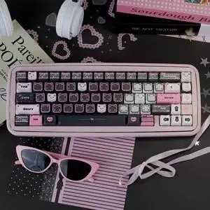 Black Pink Kitten MOA PBT Keycaps Set 5-Sided Dye-Sublimation, Cute Cat Theme, 132 Keys Full Set, Fits 60-108 MX Mechanical Keyboards for Girls Kawaii Setup Black Pink Kitten MOA PBT Keycaps Set 5-Sided Dye-Sublimation, Cute Cat Theme, 132 Keys Full Set, Fits 60-108 MX Mechanical Keyboards for Girls Kawaii Setup