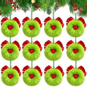 10Pcs Christmas Plush Pom Pom Ornaments Fluorescent Green Elf Hanging Decorations with Bow, Green Faux Rabbit Fur Tree Hanging Balls for Holiday Setup 10Pcs Christmas Plush Pom Pom Ornaments Fluorescent Green Elf Hanging Decorations with Bow, Green Faux Rabbit Fur Tree Hanging Balls for Holiday Setup