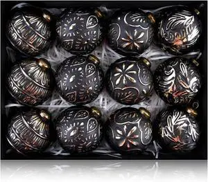 Vintage Christmas Ornaments for Tree Decorations - Rustic Christmas Ball Ornaments Gold White for Indoor Holiday Xmas Decor - 80mm 3.15inch, Pack of 12 Black Vintage Christmas Ornaments for Tree Decorations - Rustic Christmas Ball Ornaments Gold White for Indoor Holiday Xmas Decor - 80mm 3.15inch, Pack of 12 Black