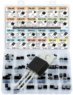 Power Transistor, Mosfet, Thyristor and Voltage Regulator Assortment Kit, 82 pcs, 24 Types Power Transistor, Mosfet, Thyristor and Voltage Regulator Assortment Kit, 82 pcs, 24 Types