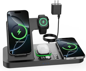 Dual Phone Foldable Wireless Charging Station for Apple, Couple&Family Use,Only for Apple Watch Charging, Dual Phone Slots, 7Color Cyclic Ambient Light, Digital Clock Display, for Travel& Couple Gift Dual Phone Foldable Wireless Charging Station for Apple, Couple&Family Use,Only for Apple Watch Charging, Dual Phone Slots, 7Color Cyclic Ambient Light, Digital Clock Display, for Travel& Couple Gift