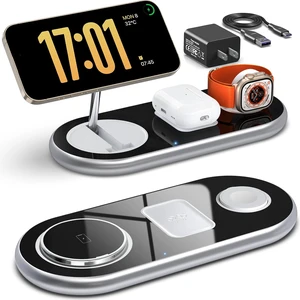 3 in 1 Charging Station for Apple Devices, Faster Mag-Safe Charger Stand, Magnetic Wireless Charger Station for iPhone 17 16 15 14 13 12 Pro Max Plus, Apple Watch iwacth & AirPods, Adjustable Angle 3 in 1 Charging Station for Apple Devices, Faster Mag-Safe Charger Stand, Magnetic Wireless Charger Station for iPhone 17 16 15 14 13 12 Pro Max Plus, Apple Watch iwacth & AirPods, Adjustable Angle