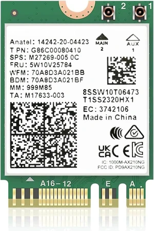 AX210NGW WiFi 6E Card M.2 5400Mbps Tri-Band Wireless Module for Laptop,11AX WiFi Adapter with Bluetooth 5.3,MU-MIMO, Ultra-Low Latency, NGFF, Supports Windows 11/10 (64bit) AX210NGW WiFi 6E Card M.2 5400Mbps Tri-Band Wireless Module for Laptop,11AX WiFi Adapter with Bluetooth 5.3,MU-MIMO, Ultra-Low Latency, NGFF, Supports Windows 11/10 (64bit)