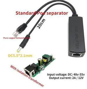 10/100M IEEE802.3at/af Power Over Ethernet PoE Splitter Adapter for IP Camera 80x27x22mm/3.15x1.06x0.87in 48vto12V Isolated POE 10/100M IEEE802.3at/af Power Over Ethernet PoE Splitter Adapter for IP Camera 80x27x22mm/3.15x1.06x0.87in 48vto12V Isolated POE