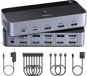 UGREEN HDMI KVM Switch 2 Monitors 2 Computers 4K@60Hz, with 4 USB 3.0 Ports,for 2 Computers Sharing 2 Monitors Keyboard Mouse Printer Webcam, with 4 HDMI + 2 USB Cables, Power Adapter and Controller UGREEN HDMI KVM Switch 2 Monitors 2 Computers 4K@60Hz, with 4 USB 3.0 Ports,for 2 Computers Sharing 2 Monitors Keyboard Mouse Printer Webcam, with 4 HDMI + 2 USB Cables, Power Adapter and Controller