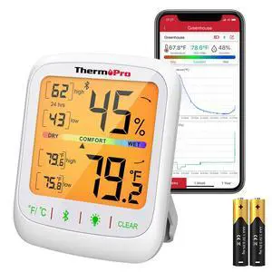 TP359 Bluetooth Hygrometer Thermometer, 260FT Wireless Remote Temperature and Humidity Monitor, with Large Backlit LCD, Indoor Room Thermometer and Humidity Gauge, Max Min Records TP359 Bluetooth Hygrometer Thermometer, 260FT Wireless Remote Temperature and Humidity Monitor, with Large Backlit LCD, Indoor Room Thermometer and Humidity Gauge, Max Min Records