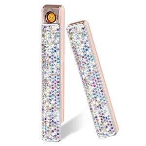 Electric Lighter, Luxury Bling Rhinestone Type-C Rechargeable Lighters with Pull-Out Ignition, Windproof Flameless Thickened Tungsten Ignition Electronic Lighter for Girls, Women Gifts-Silver Electric Lighter, Luxury Bling Rhinestone Type-C Rechargeable Lighters with Pull-Out Ignition, Windproof Flameless Thickened Tungsten Ignition Electronic Lighter for Girls, Women Gifts-Silver