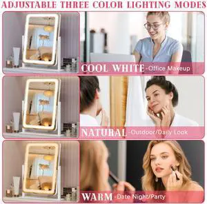 Vanity Mirror with Lights, 12.6"x15" LED Makeup Mirror with Lights, Smart Touch Control 3 Color Dimmable, Lighted Desk Mirror for Bedroom, Light Up Mirror Vanity Mirror with Lights, 12.6"x15" LED Makeup Mirror with Lights, Smart Touch Control 3 Color Dimmable, Lighted Desk Mirror for Bedroom, Light Up Mirror