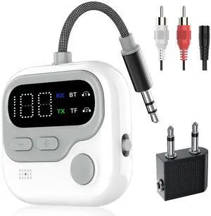 Bluetooth 5.4 Transmitter Receiver, 25hrs+ Battery Airplane Bluetooth Adapter for 2 Airpods/Headphones, 2-in-1 Airplane Travel Essentials Aux Adapter for Travel/TV/Car/Gym/Home Stereo Bluetooth 5.4 Transmitter Receiver, 25hrs+ Battery Airplane Bluetooth Adapter for 2 Airpods/Headphones, 2-in-1 Airplane Travel Essentials Aux Adapter for Travel/TV/Car/Gym/Home Stereo