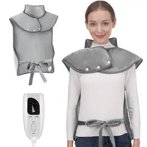 Fast Heating Electric Heating Pad for Neck and Shoulder and Back with 6 Heating Settings & 4 Timer, Large Size Heated Wrap with Auto Shut Off & Machine Washable (Silver Gray, 37x24 inch) Fast Heating Electric Heating Pad for Neck and Shoulder and Back with 6 Heating Settings & 4 Timer, Large Size Heated Wrap with Auto Shut Off & Machine Washable (Silver Gray, 37x24 inch)