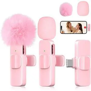 Pink Mini Wireless Microphone, Professional Lavalier Lapel Mic with USB-C & Lightning for iPhone, iPad, Android, iPhone Mic for Crystal Clear Recording, Video Making, Vlogging, Content Creators Pink Mini Wireless Microphone, Professional Lavalier Lapel Mic with USB-C & Lightning for iPhone, iPad, Android, iPhone Mic for Crystal Clear Recording, Video Making, Vlogging, Content Creators