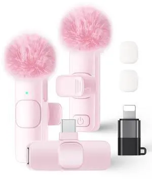 Wireless Lavalier Microphone for iPhone iPad and Android Phone, 2 Pack Lapel Mic Plug and Play Wireless Mic Noise Reduction Microphone for Video Recording Interview Podcast Vlog YouTube Tiktok (Pink) Wireless Lavalier Microphone for iPhone iPad and Android Phone, 2 Pack Lapel Mic Plug and Play Wireless Mic Noise Reduction Microphone for Video Recording Interview Podcast Vlog YouTube Tiktok (Pink)