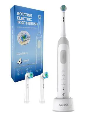 Rotating Electric Toothbrush for Adults - Round Head, Gentle on Gums, 4 Modes with 2-Min Timer, TPE Soft-Grip Handle, IPX7 Waterproof, USB Charging Base (White) Rotating Electric Toothbrush for Adults - Round Head, Gentle on Gums, 4 Modes with 2-Min Timer, TPE Soft-Grip Handle, IPX7 Waterproof, USB Charging Base (White)