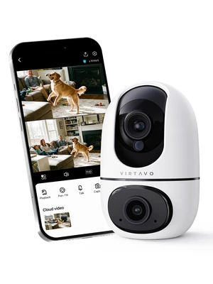 Pet Camera Indoor No Subscription, for Dog Cat Baby, 360° PTZ | Dual Lens Dual View, Auto Motion Tracking, 2-Way Audio, Night Vision, Phone App, SD & Cloud Storage, Wired Pet Camera Indoor No Subscription, for Dog Cat Baby, 360° PTZ | Dual Lens Dual View, Auto Motion Tracking, 2-Way Audio, Night Vision, Phone App, SD & Cloud Storage, Wired