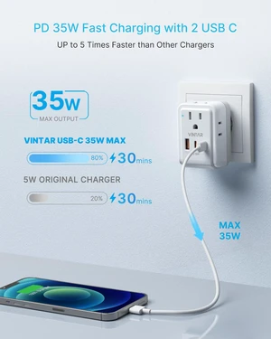 1 Pack European Travel Plug Adapter, PD 35W Type C Foldable Adaptor 7 in 1 with 4 AC Outlets 3 USB Ports(2 USB C), International Power Adapter for US to Most of Europe EU Italy Spain France 1 Pack European Travel Plug Adapter, PD 35W Type C Foldable Adaptor 7 in 1 with 4 AC Outlets 3 USB Ports(2 USB C), International Power Adapter for US to Most of Europe EU Italy Spain France