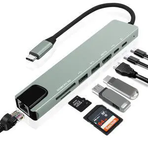 8-in-1 USB-C Hub, Multi-Port Adapter for Laptops, 4K@60Hz HDMI, 85W Power Delivery, 3X USB-A 3.0 & USB-C Data Ports, SD/TF Card Reader, for Type-C Devices (Charger Not Included) 8-in-1 USB-C Hub, Multi-Port Adapter for Laptops, 4K@60Hz HDMI, 85W Power Delivery, 3X USB-A 3.0 & USB-C Data Ports, SD/TF Card Reader, for Type-C Devices (Charger Not Included)