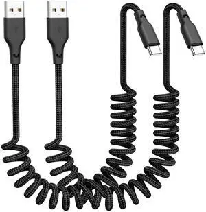 Car Carplay Cable 2Pack 3ft Coiled USB A to USB C Fast Charge Cord for iPhone 17/16/15/Plus/Pro Max/MacBook Pro, Auto Coiled Retractable iPhone Car Cord Car Carplay Cable 2Pack 3ft Coiled USB A to USB C Fast Charge Cord for iPhone 17/16/15/Plus/Pro Max/MacBook Pro, Auto Coiled Retractable iPhone Car Cord