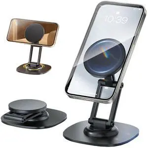 Magnetic Phone Stand for Desk 360 Rotating Adjustable Foldable Aluminum for MagSafe Cell Phone Stand Holder with Non-Slip Base Desk Stand for iPhone 17 16 Pro Max/15/14/13/12 Plus Air (Black) Magnetic Phone Stand for Desk 360 Rotating Adjustable Foldable Aluminum for MagSafe Cell Phone Stand Holder with Non-Slip Base Desk Stand for iPhone 17 16 Pro Max/15/14/13/12 Plus Air (Black)