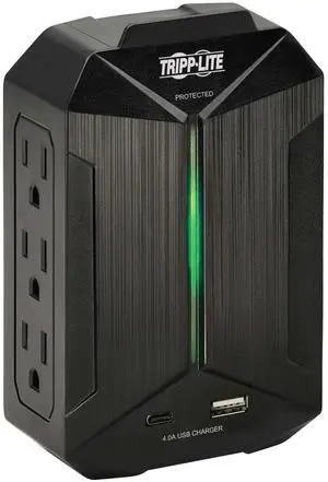 Surge Protector Power Strip 6-Outlets + 1 USB & 1 USB-C Port, Direct Wall Plug-in, Black, Green LED Light, 490 Joules, EMI/RFI Filtering, 20,000 Insurance (SK62USBC) Surge Protector Power Strip 6-Outlets + 1 USB & 1 USB-C Port, Direct Wall Plug-in, Black, Green LED Light, 490 Joules, EMI/RFI Filtering, 20,000 Insurance (SK62USBC)