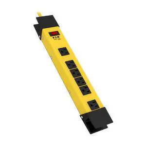 Eaton TLM609GF Heavy Duty Power Strip with GFCI Plug, Yellow Metal Housing, 6 Outlets, 9 Foot / 2.7 Meter Cord, Keyhole Mounting Slots, Industrial Garage Work Shop Bench Eaton TLM609GF Heavy Duty Power Strip with GFCI Plug, Yellow Metal Housing, 6 Outlets, 9 Foot / 2.7 Meter Cord, Keyhole Mounting Slots, Industrial Garage Work Shop Bench