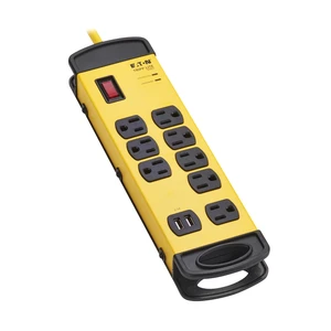 Eaton TLM825USB 25ft Long Cord Surge Protector with 2 USB Ports Heavy Duty Metal Power Strip, 8 Outlets, 1960 Joules, Manufacturer's & $75,000 Insurance Eaton TLM825USB 25ft Long Cord Surge Protector with 2 USB Ports Heavy Duty Metal Power Strip, 8 Outlets, 1960 Joules, Manufacturer's & $75,000 Insurance